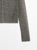 Short contrast wool blend cardigan