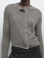 Short contrast wool blend cardigan