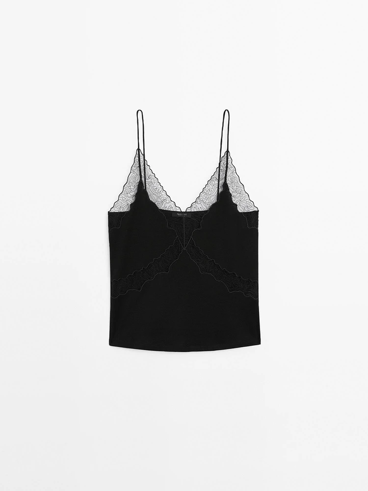 Strappy top with lace neckline detail