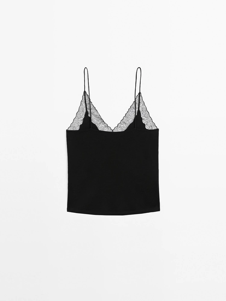 Strappy top with lace neckline detail