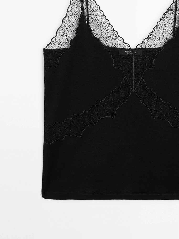 Strappy top with lace neckline detail