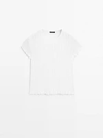 T-shirt pointelle ajouré en coton