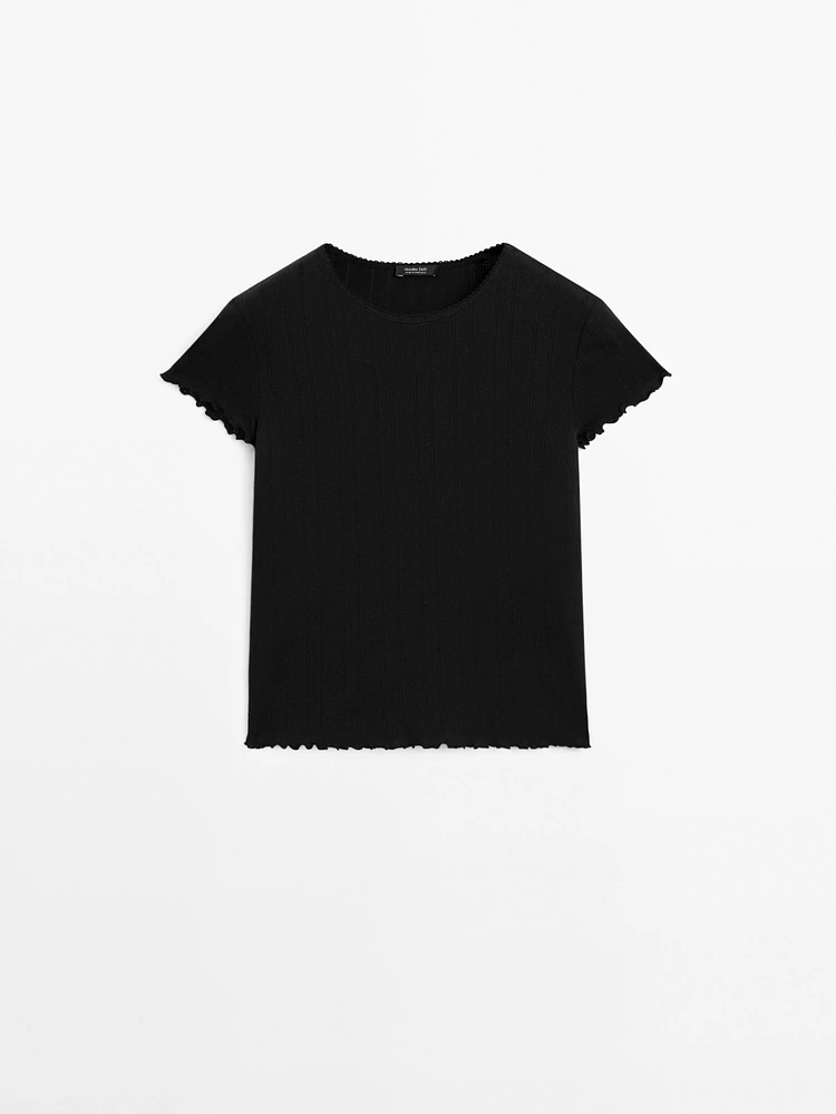 Pointelle openwork cotton T-shirt