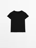 Pointelle openwork cotton T-shirt