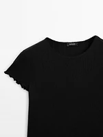 Pointelle openwork cotton T-shirt