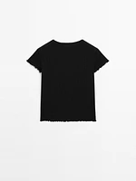Pointelle openwork cotton T-shirt
