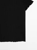 Pointelle openwork cotton T-shirt
