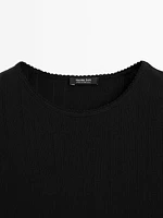 Pointelle openwork cotton T-shirt