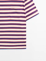 Multi-striped cotton T-shirt with pocket