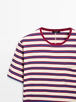 Multi-striped cotton T-shirt with pocket