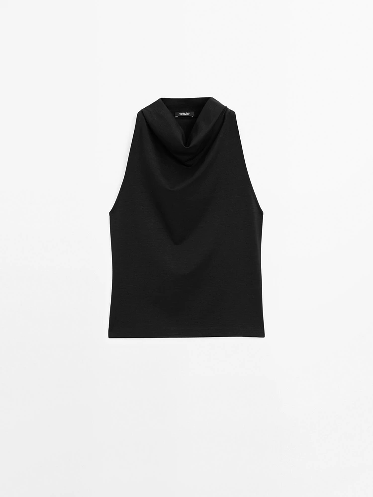 Funnel neck top with draped detail