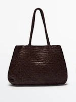 Grand tote bag en cuir nappa tressé