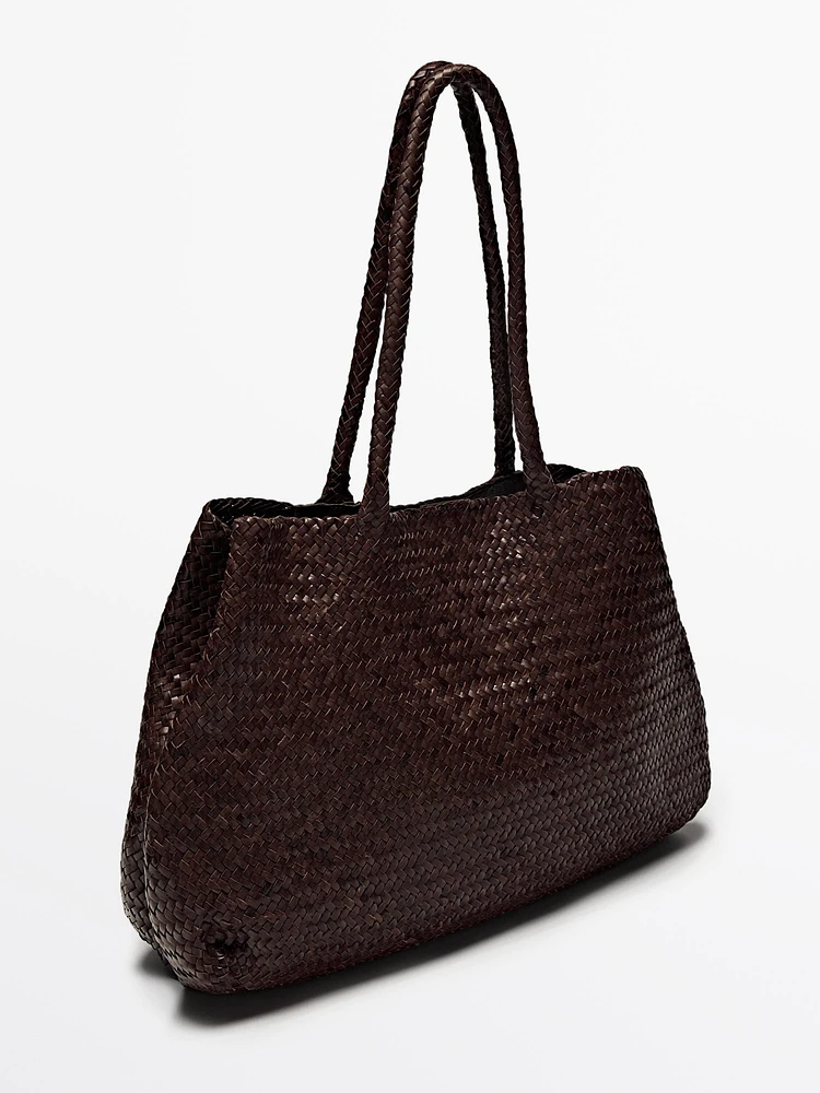 Grand tote bag en cuir nappa tressé