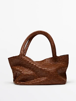 Sac mi-tote tressé en cuir nappa