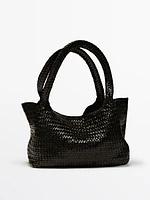 Braided nappa leather medium tote bag