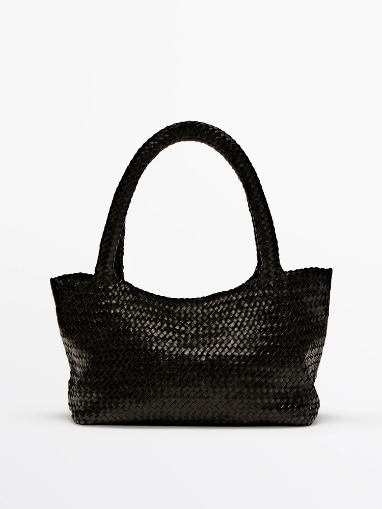 Braided nappa leather medium tote bag