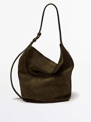 Split suede leather bucket bag