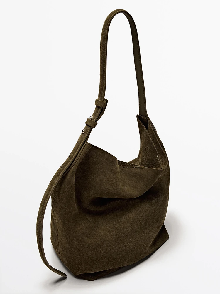 Split suede leather bucket bag