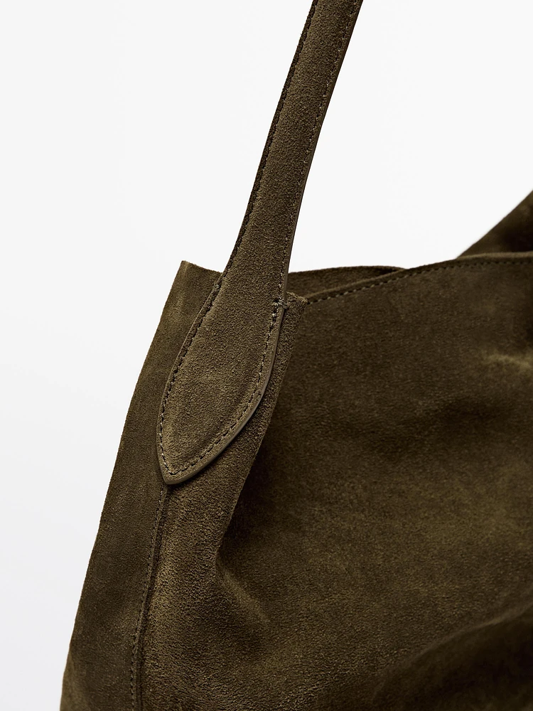 Split suede leather bucket bag