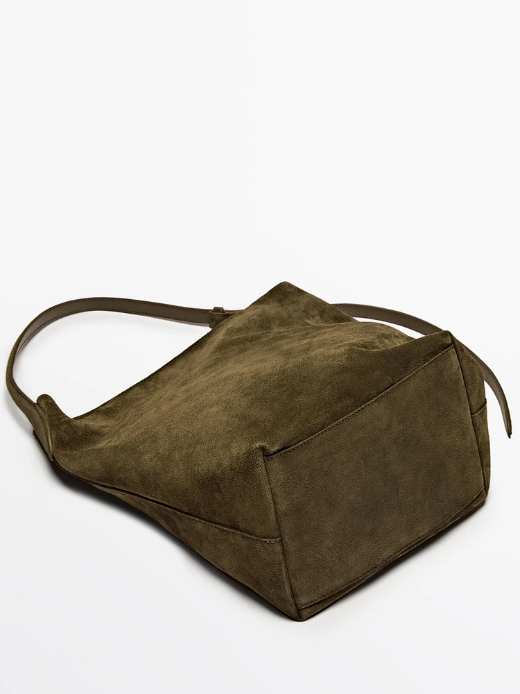 Split suede leather bucket bag