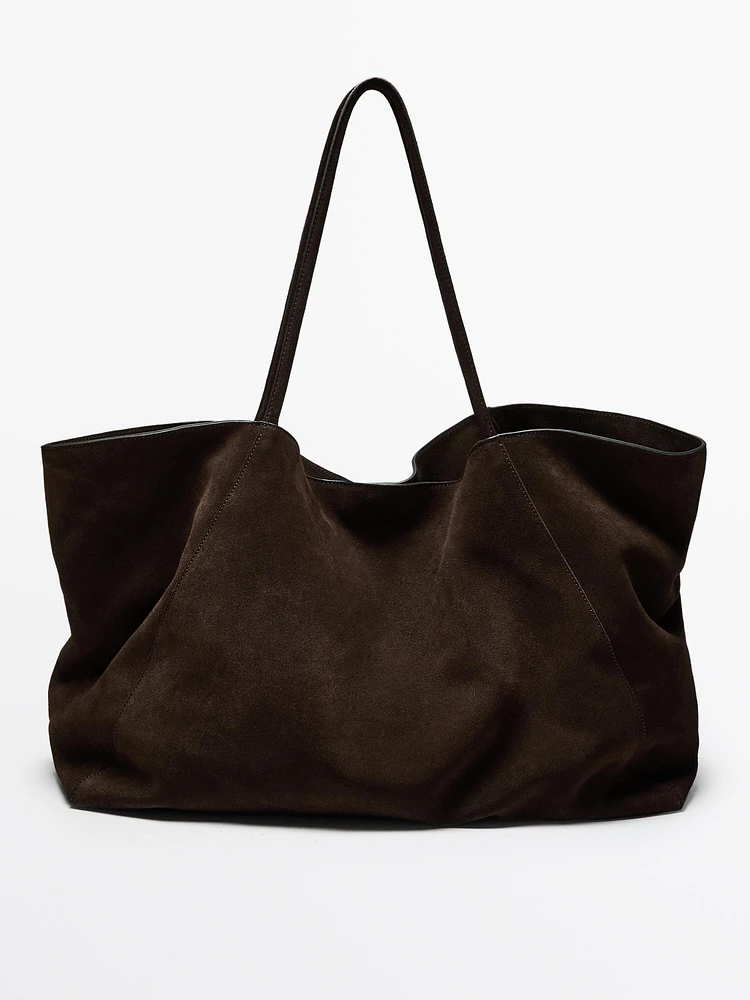 Split suede maxi shopper bag