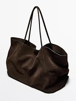 Split suede maxi shopper bag