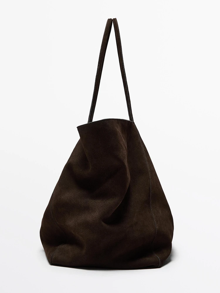 Split suede maxi shopper bag