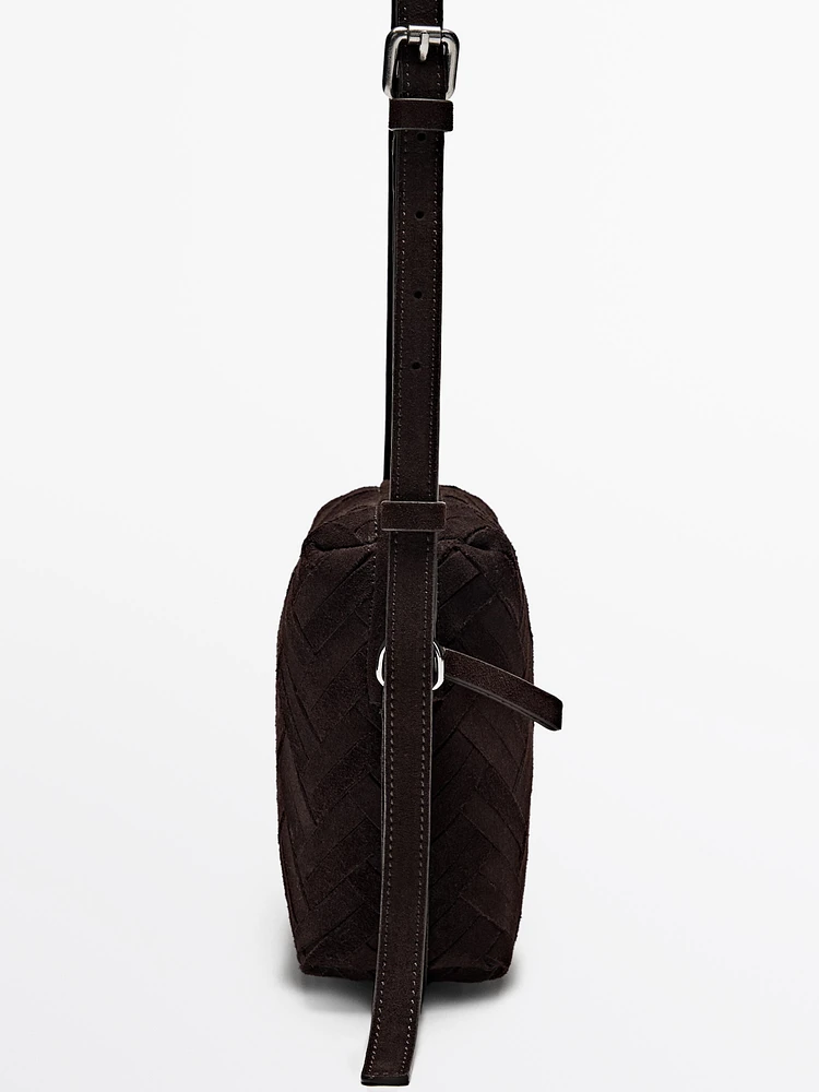 Split suede braided bucket bag