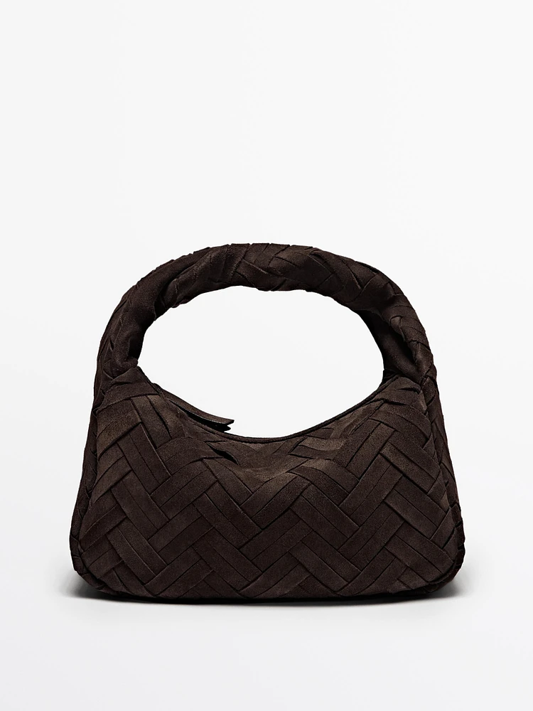 Split suede braided handbag