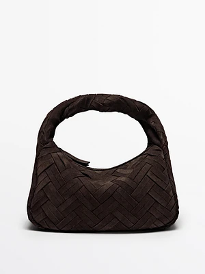 Split suede braided handbag