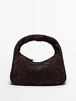 Split suede braided handbag