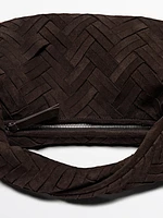 Split suede braided handbag