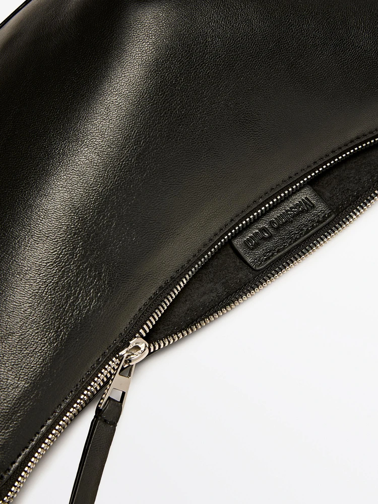 Nappa leather half-moon bag with flower detail