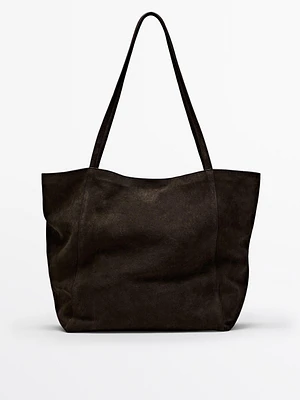 Split suede leather bucket bag