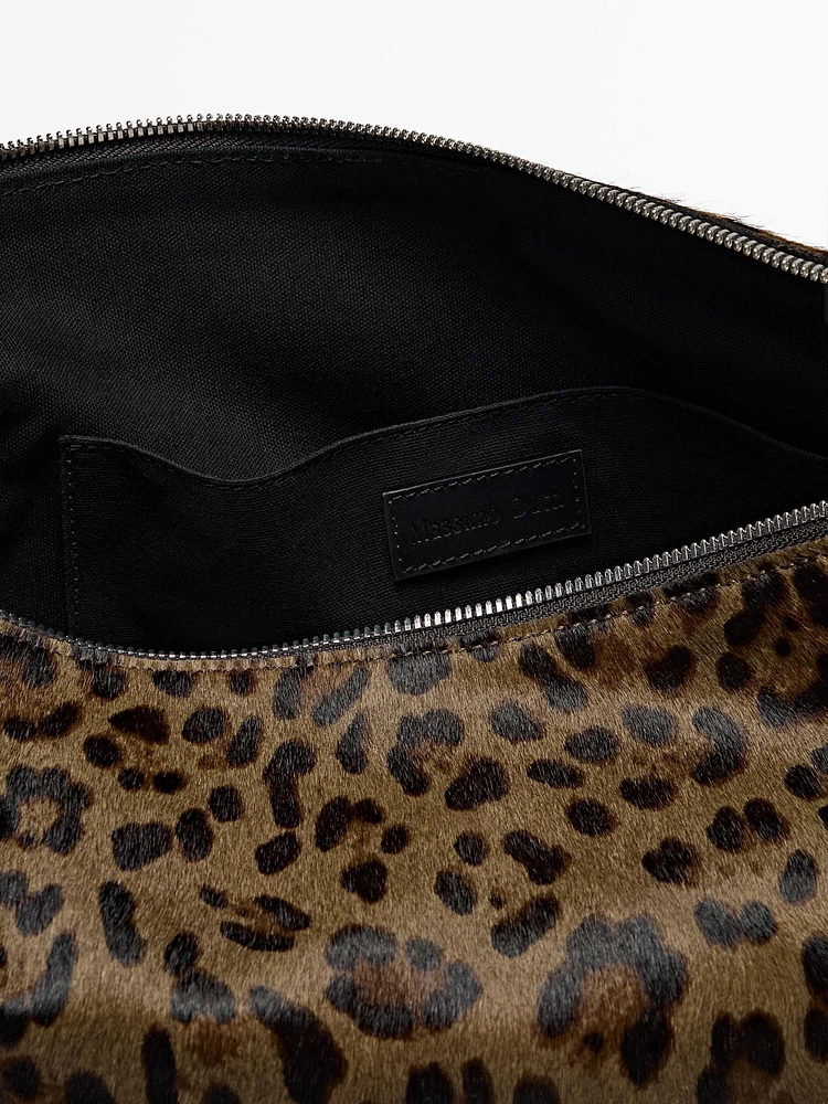 Animal print leather shoulder bag