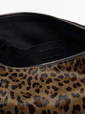 Animal print leather shoulder bag