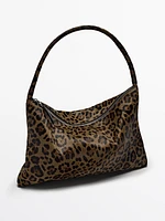 Animal print leather shoulder bag