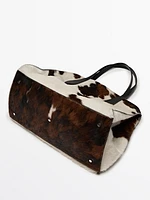 Animal print hair-on leather maxi tote bag