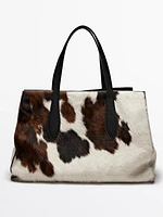 Animal print hair-on leather maxi tote bag