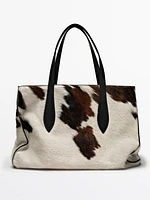 Animal print hair-on leather maxi tote bag