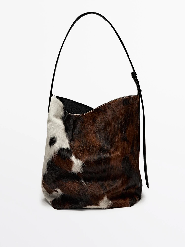 Animal print hair-on leather bucket bag