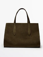 Split suede maxi tote bag