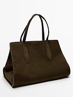 Split suede maxi tote bag