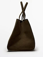 Split suede maxi tote bag