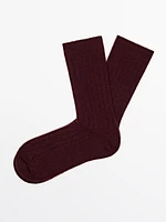 Chaussettes unies en maille de laine et cachemire mélangés