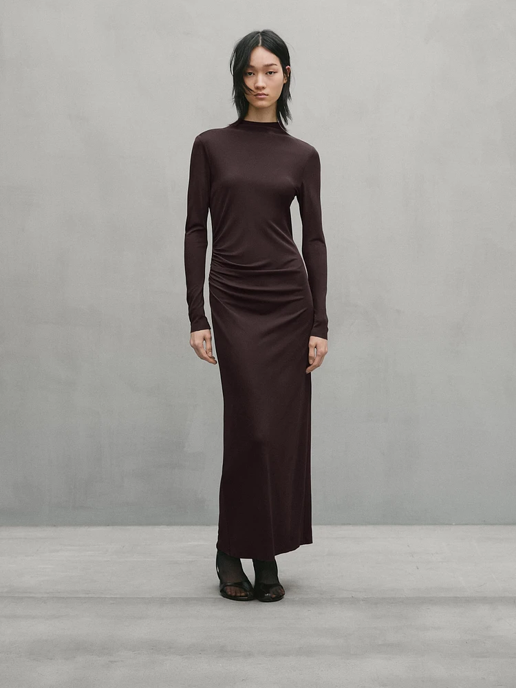 Long sleeve midi dress with gathered detail - Studio