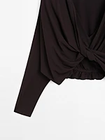 Flowing satin T-shirt with knot detail - Studio