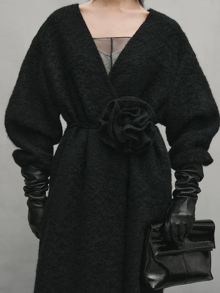 Alpaca blend coat with tie and floral detail - Studio