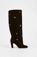 VELVET LOOK STUDDED BOOTS