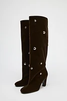 VELVET LOOK STUDDED BOOTS